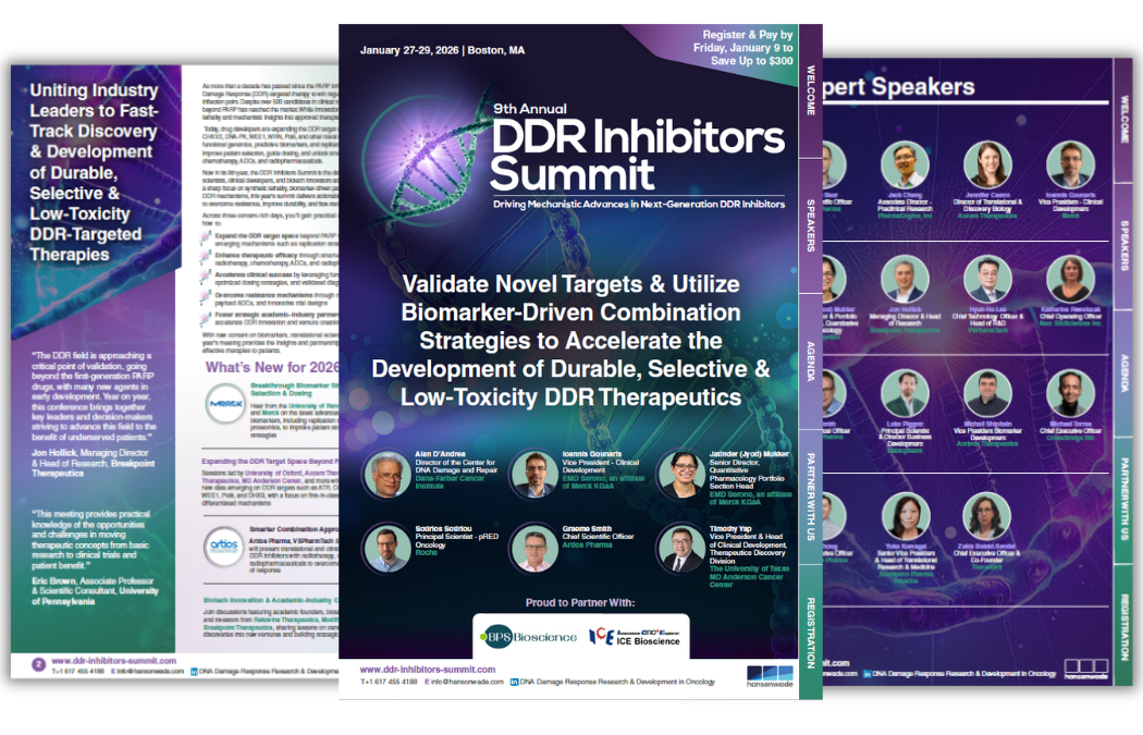Most recent brochure cover for the 9th DDR Inhibitors Summit 2026